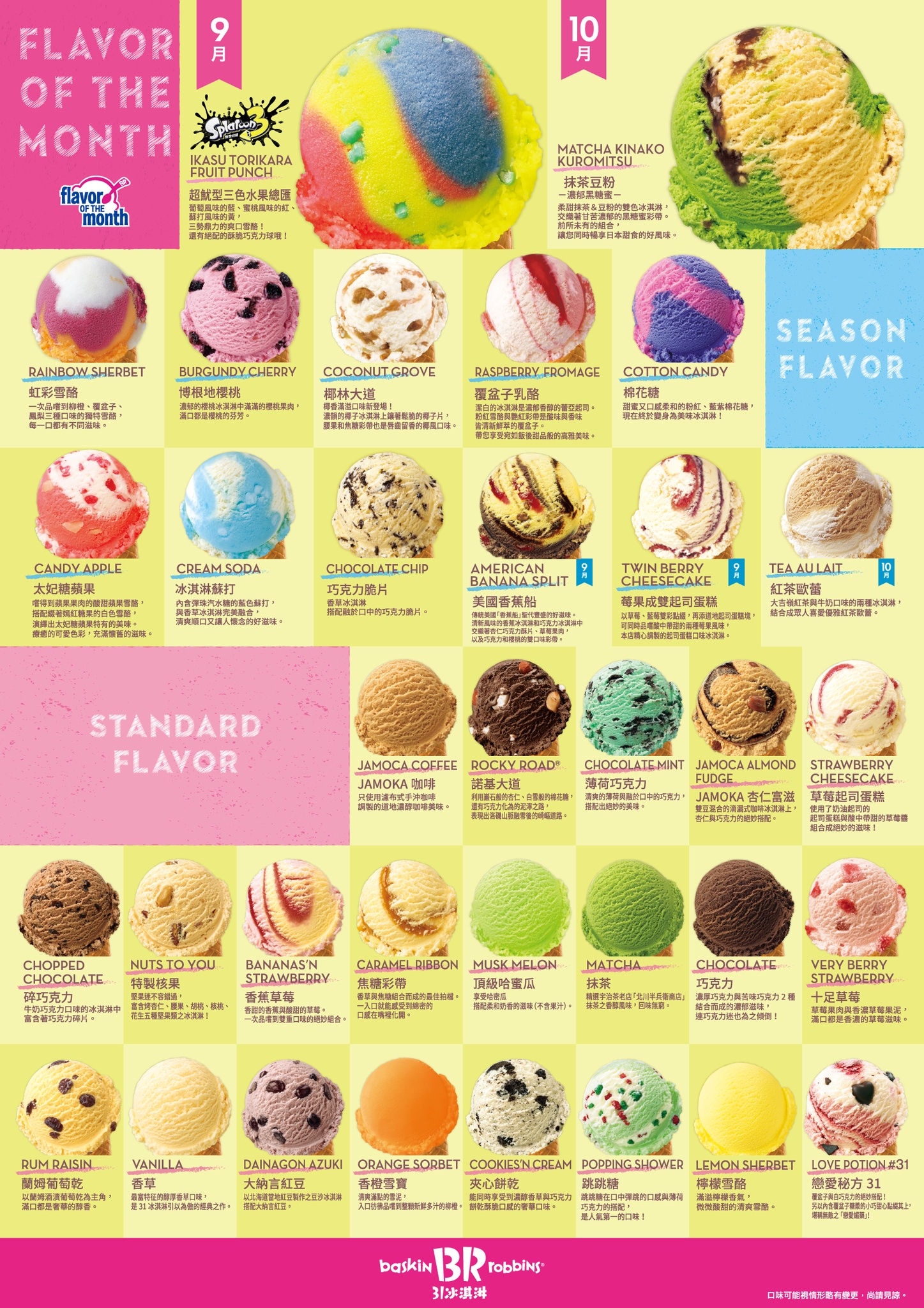 31冰淇淋菜單 2023年9、10月